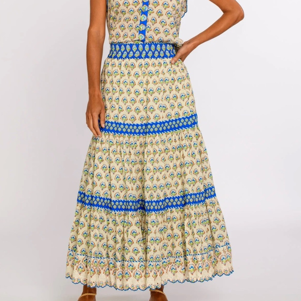 Elizabeth James the Label wildflower tulip Print Maxi Skirt - Cream Blue NWT